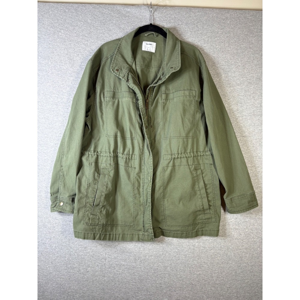 Old Navy Womens XL Olive Green Utility Field Jacket Military Drawstring Waist